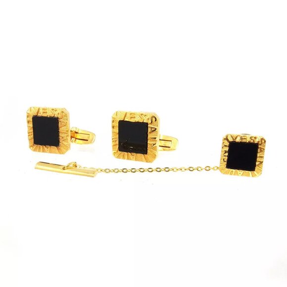 YVES SAINT LAURENT cuffs logo Gold hardware Authentic used T17502 - Picture 1 of 9